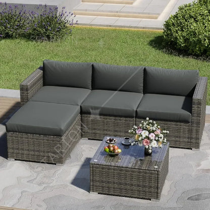 Five Piece Patio Set, Weather Resistant Rattan Sectional, Waterproof UV Protected Design, For Balcony And Garden Use