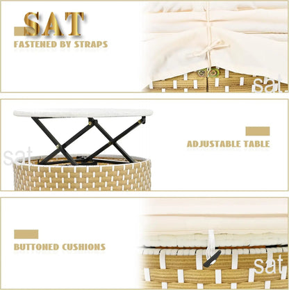 %a Patio Rattan Sunbed with Retractable Canopy, Round Outdoor Sectional Sofa Set with Separate Seating,liftable Table and Remov