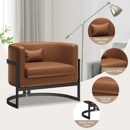 Velvet Upholstered Accent Chair with Gold Frame, Modern Barrel Armchair for Bedroom, Living Room, or Vanity Corner