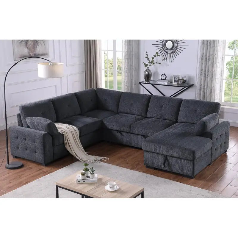 L-Shaped Corner Sofa with Storage & Convertible Bed, Multi-Functional Design for Living Room and Guest Space, Perfect for
