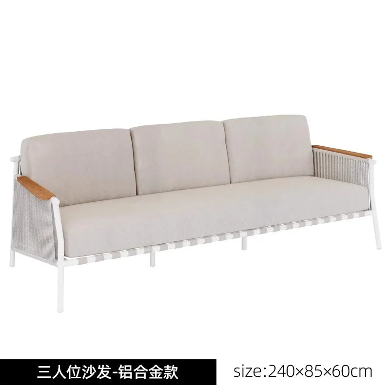 Outdoor Sofa Teak Outdoor Balcony Courtyard Rope Weaving Outdoor Tea Table Combination Garden Solid Wood Furniture