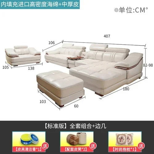 Long - lasting Genuine leather sofa, cowhide top layer, large and small unit, living room corner combination