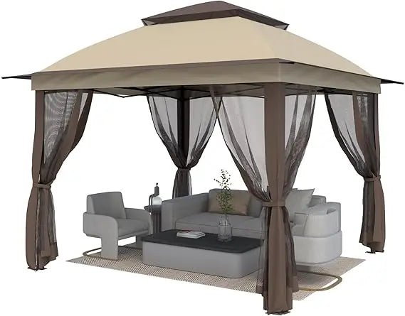 11'X11' Gazebo Pop Up with 4 Sidewalls Mosquito Netting, Heavy Duty Patio Gazebo Canopy Tent with Double Air Roofs for Backyards