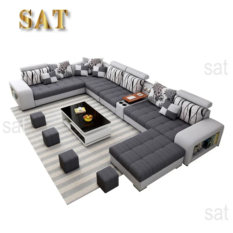 -Living Room Furniture Hot Sale U Shaped Sectional Fabric Sofa Modern