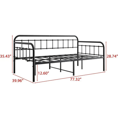 Metal Daybed Frame Twin Size with Steel Slats Platform Furniture Black