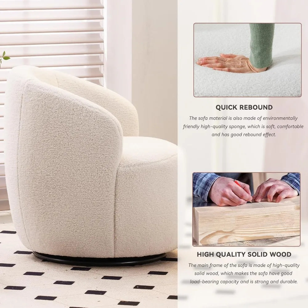 Swivel Barrel Chair, 360° Small Single Sofa Armchair Comfy Round Sofa Chair, Boucle Chairs Padded Armchair, Modern Rou