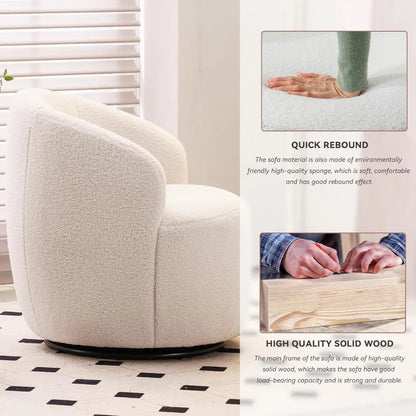 Swivel Barrel Chair, 360° Small Single Sofa Armchair Comfy Round Sofa Chair, Boucle Chairs Padded Armchair, Modern Rou