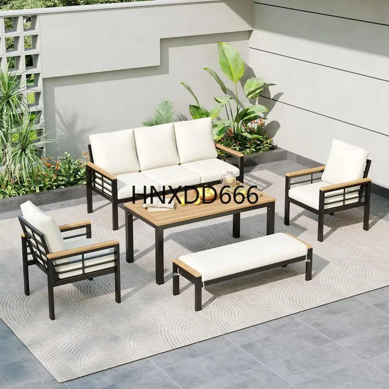 5-Piece Outdoor Furniture Set, 3-Seat Sofa, Patio Conversation Set with Cushions for Backyard, Poolside, Garden, Black with