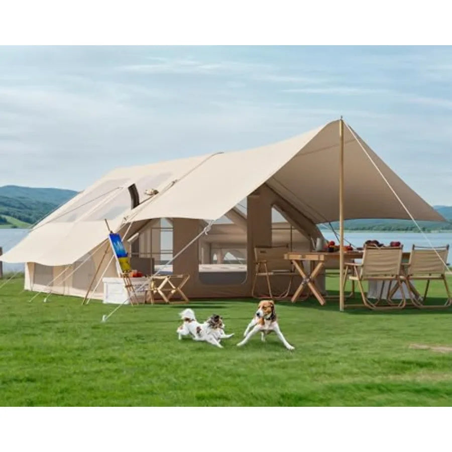 Inflatable Camping Tent with Pump 1/2 Awnings 8-14 Person Air Tents for Camping Adult Large Waterproof Ox Family Glamping Tent