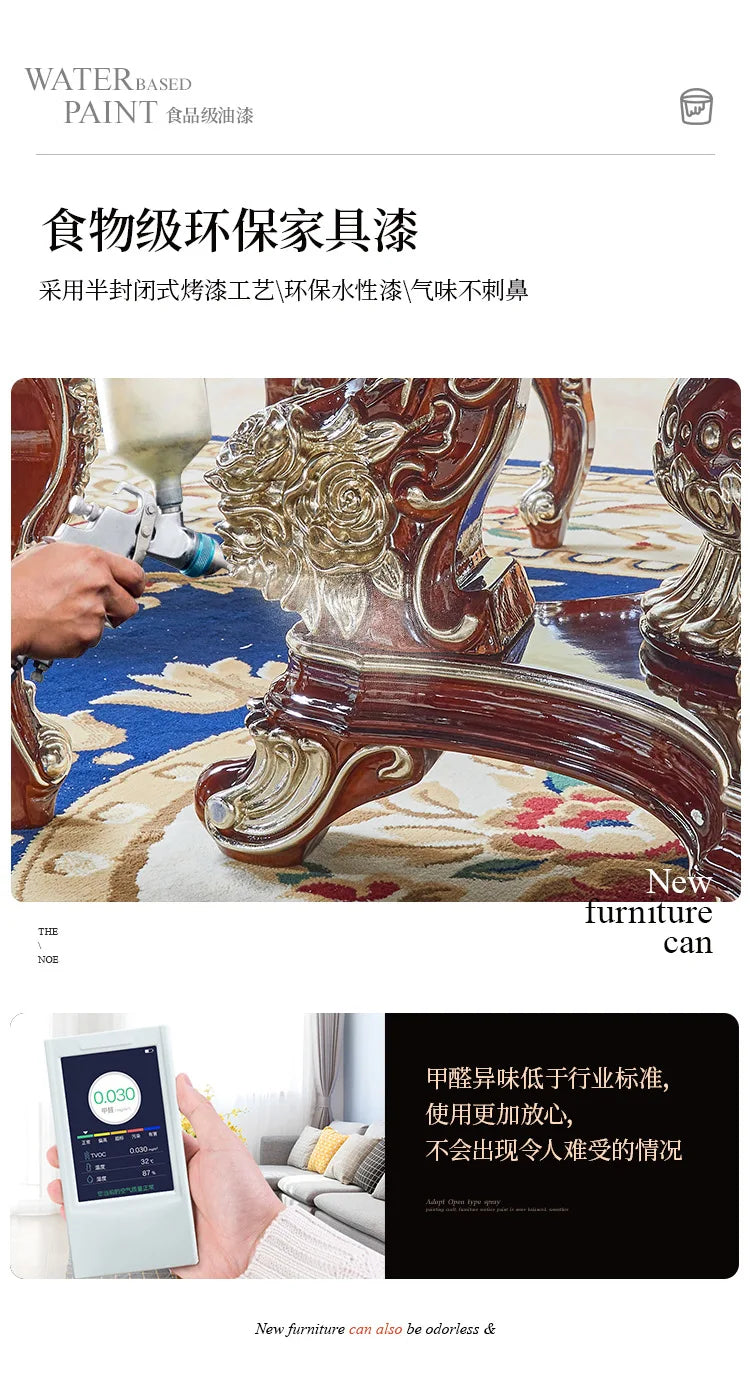 HLZ European Style Dining Table New Luxury High-End Solid Wood Home Marble French Retro Table and Chair Set Villa