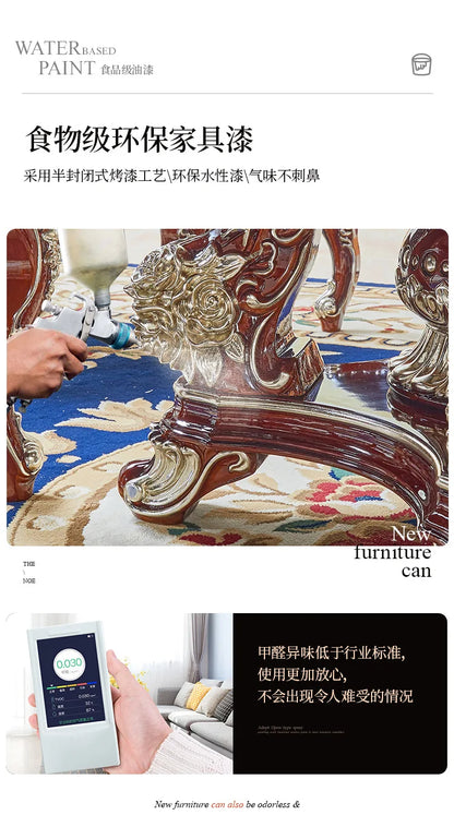 HLZ European Style Dining Table New Luxury High-End Solid Wood Home Marble French Retro Table and Chair Set Villa