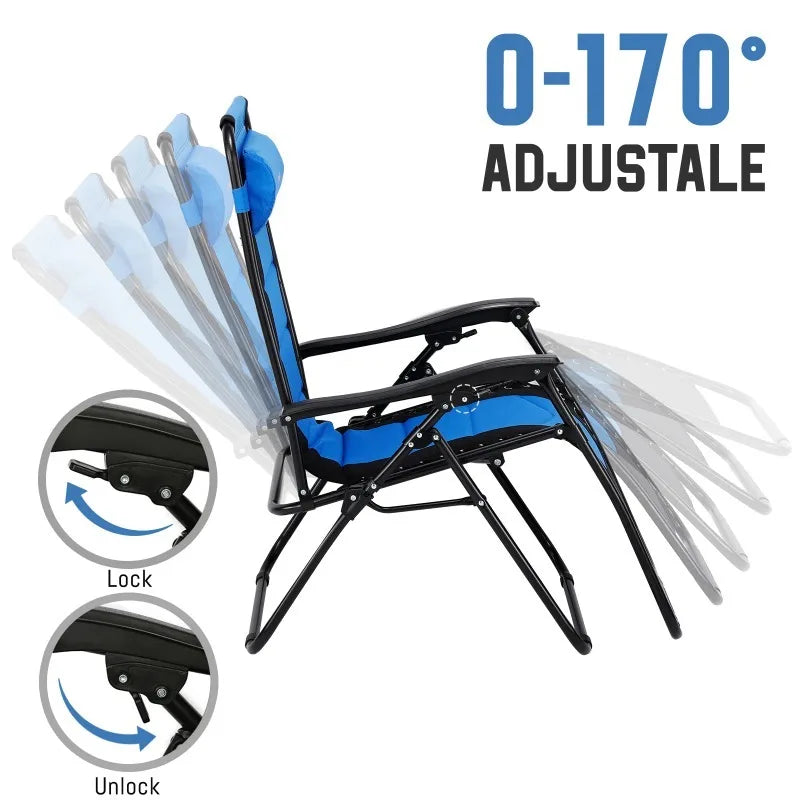 Chair Waterproof Oxford Cloth with Cotton Padded Adjustable Patio Zero Gravity Reclining