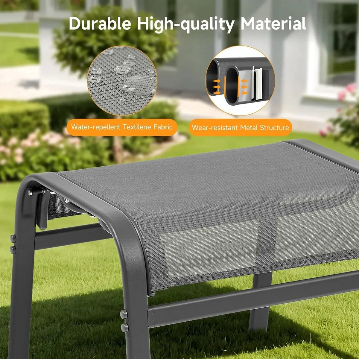 [Best Seller, Limited Stock!]Outdoor Ottoman Set of 2, All Weather Foot Stool with Supportive Textliene and Metal Frame, Stackab