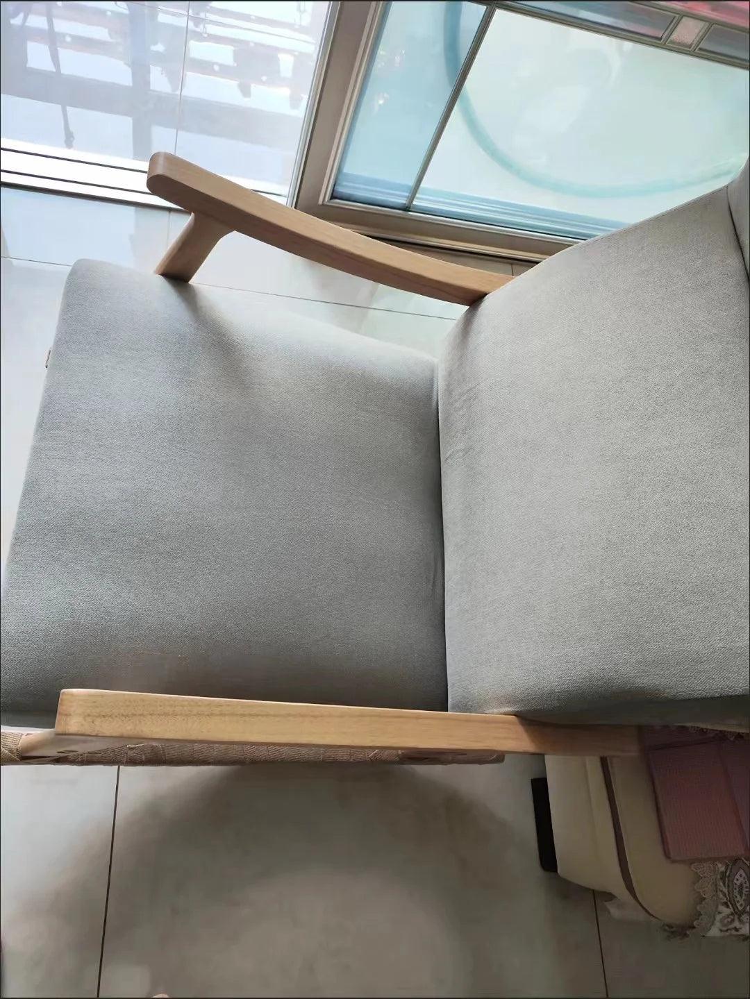 Wooden Rocking Chair Lounge Chair High Backrest Rocking Armchair Accent Chair with Lumber Pillow