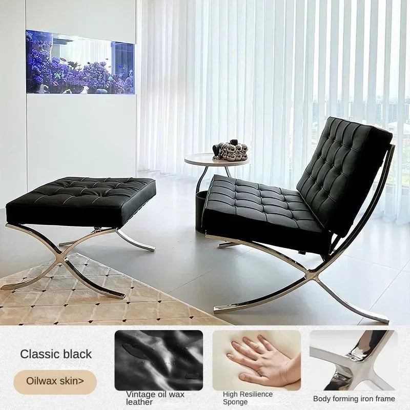 Barcelona Chair Nordic Leather Single Sofa Chair Designer Simple Reception Office Living Room Balcony Sofa Leisure Chair