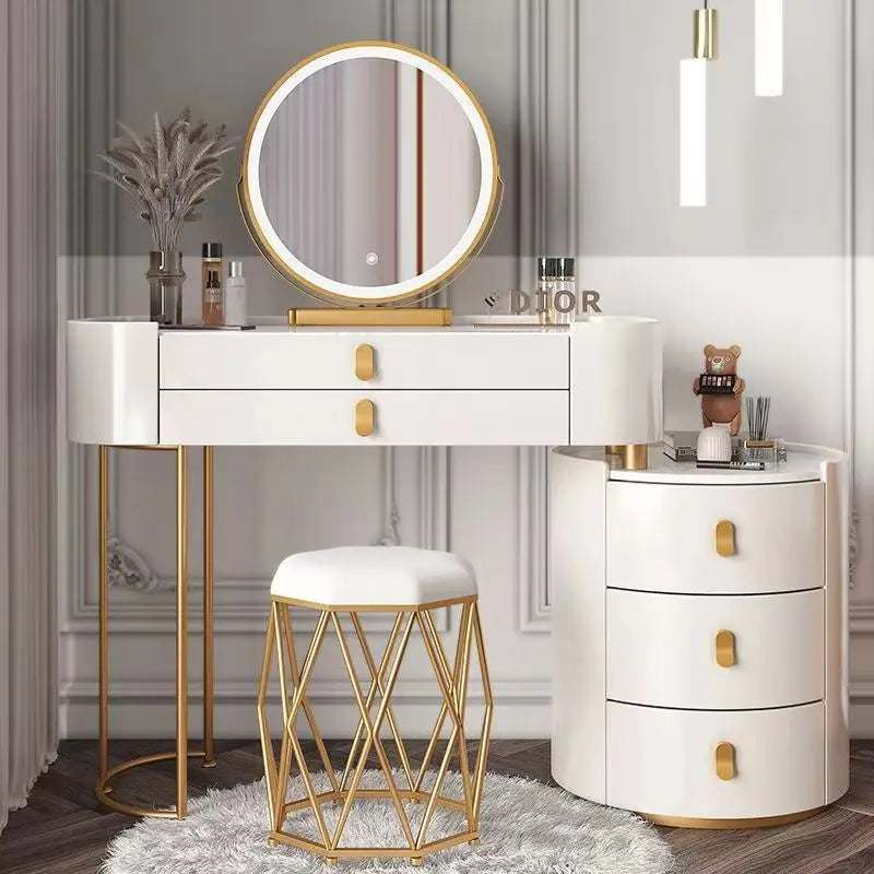 Solid wood new dresser glass bedroom modern simple style light luxury Internet celebrity small makeup table rock slab makeup