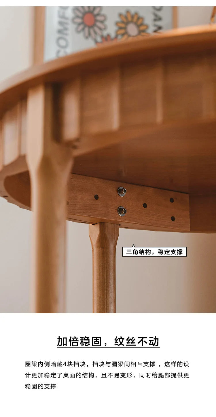 Jimei round table Nordic simple small apartment modern solid wood cherry wood log dining table home leisure