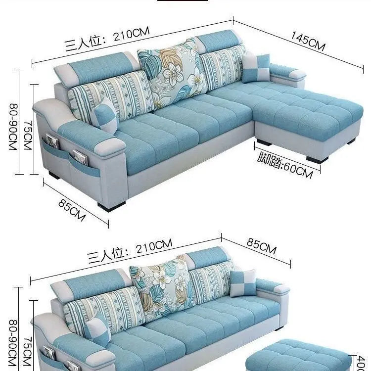 Fully Furnished Living Room Modern Fabric Sofa 3-Seater Removable Washable Cotton Linen Apartment Size