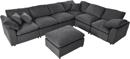 For Oversized Modular Sectional Sofa Set, Modern 6-7 Seater L Shaped Corner Couch with Ottoman for Living Room,Grey