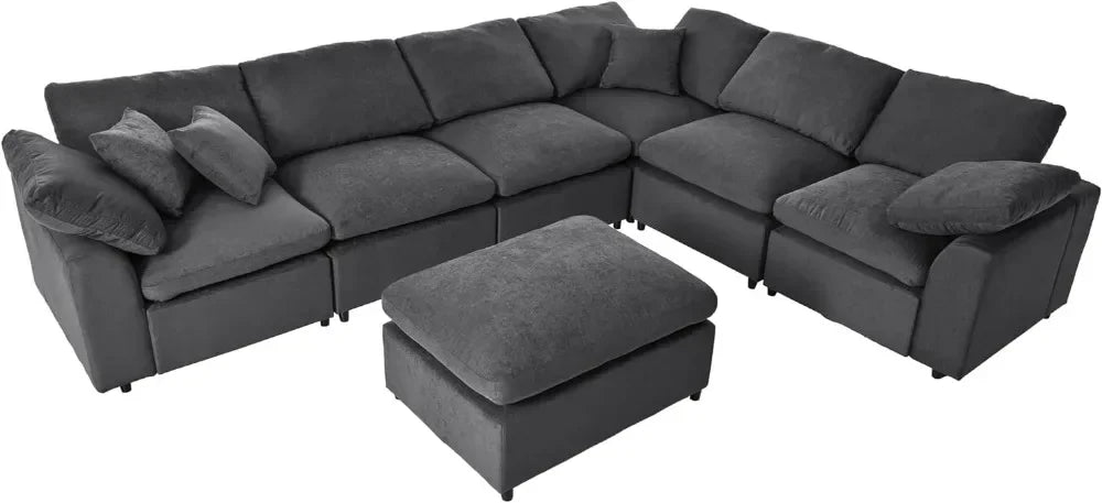 For Oversized Modular Sectional Sofa Set, Modern 6-7 Seater L Shaped Corner Couch with Ottoman for Living Room,Grey