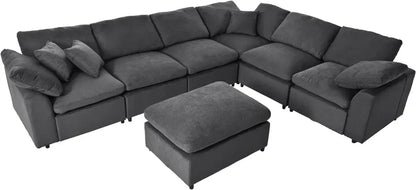 For Oversized Modular Sectional Sofa Set, Modern 6-7 Seater L Shaped Corner Couch with Ottoman for Living Room,Grey