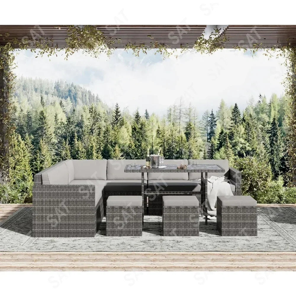 Furniture Set, Outdoor Furniture Patio Sectional Sofa, All Weather PE Rattan Outdoor set with Cushions and Table