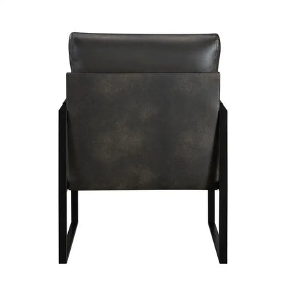 Modern Accent Chair with Cushioned Seat in Dark Gray Faux Leather, Stylish Black Metal Frame, Comfort, Durability, and Elegant