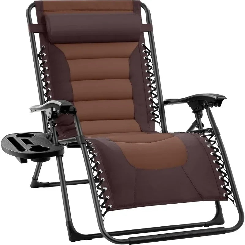 v Oversized Padded Zero Gravity Chair, Folding Outdoor Patio Recliner, XL Anti Gravity Lounger for Backyard w/Headrest, Cup Hold