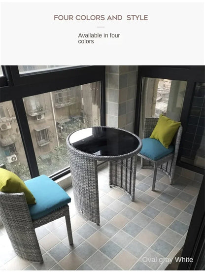 Courtyard Terrace Outdoor Round Table and Chairs Balcony Rattan Garden Furniture Set Patio Leisure Table and Chairs Three-piece
