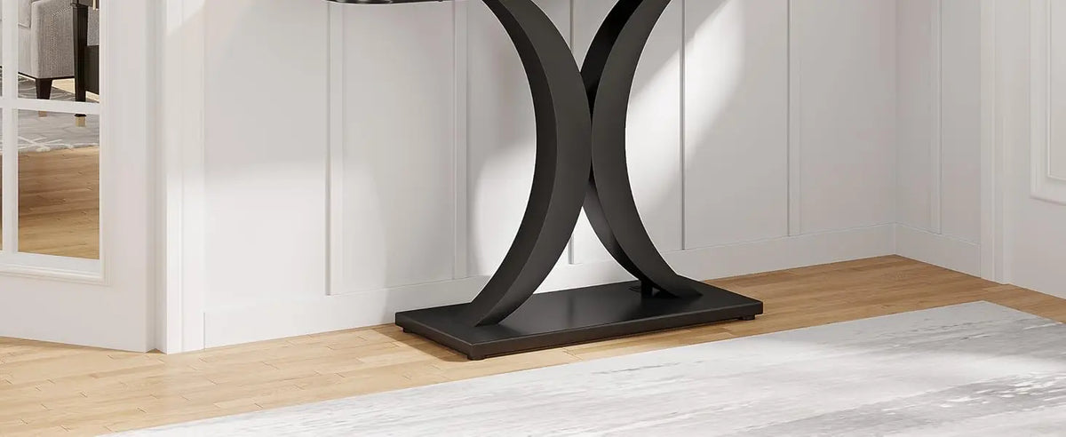 LITTLE TREE Industrial Console Table, 40 inch Narrow Entryway Foyer Table with Geometric Base, Accent Table for Living Room