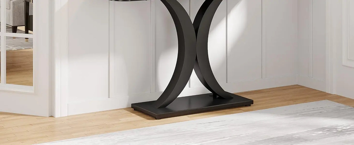LITTLE TREE Industrial Console Table, 40 inch Narrow Entryway Foyer Table with Geometric Base, Accent Table for Living Room