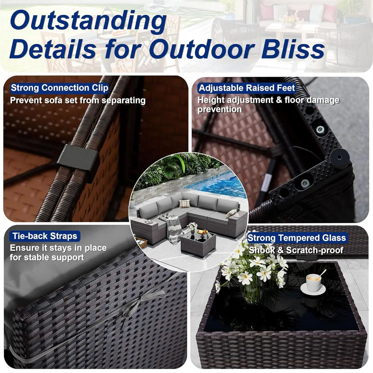 12pc High Back All-Weather PE Rattan Patio Sectional Sofa Set with Coffee Table & Cushions Outdoor Garden Use , Custom