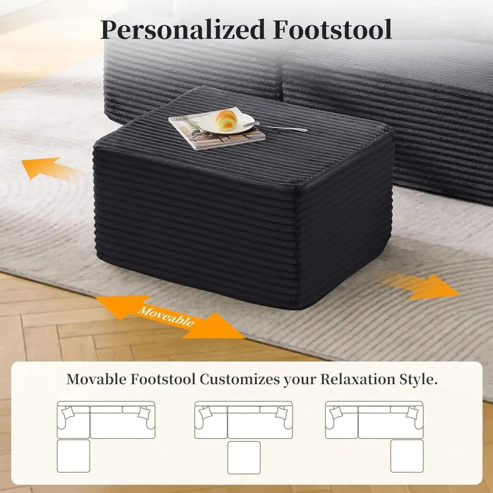 80 L-Shaped Sectional Sofa with Deep Seating and Ottoman, Comfortable Corduroy, Living Room, Bedroom, Easy Setup
