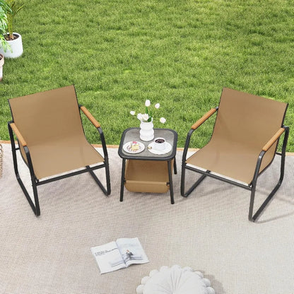 3 Pieces Patio Furniture Set Outdoor Bistro Conversation Set with Breathable Mesh Fabric and Metal Frame Front Porch T