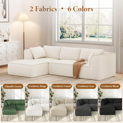 Sectional Modular Sofa with Deep Seat, Comfortable Cloud Couch, Chenille Fabric, Memory Foam, Ideal for Living Rooms