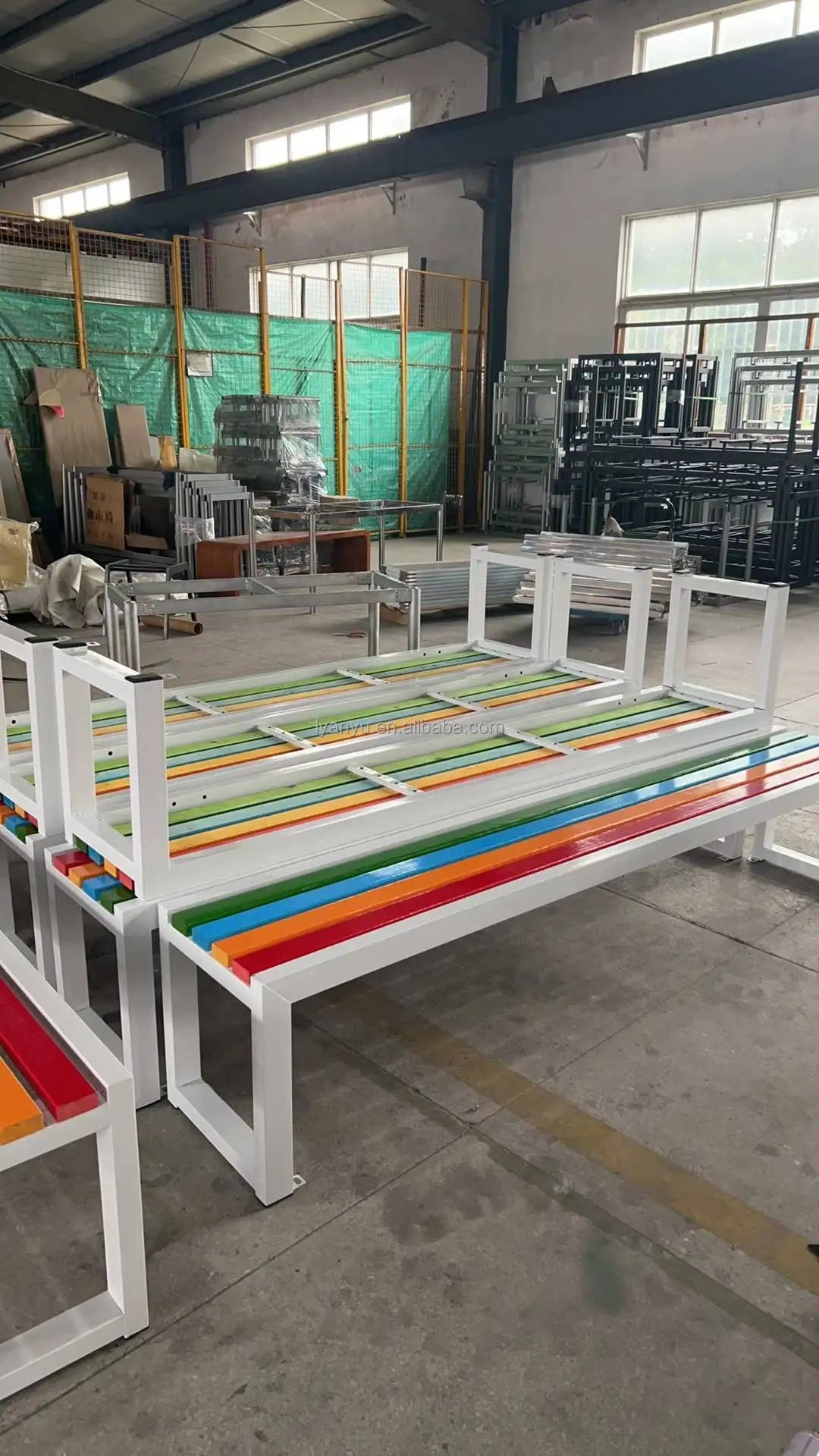 Banc de jardin en bois en métal résistant aux intempéries, banc de pelouse de Patio de parc, siège extérieur en acier
