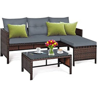 Patio Corner Sofa Set 3-Piece Outdoor Conversation Furniture in Grey with Lounge Chair Double Chair and Coffee Table fo
