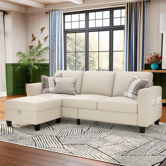 Pet-Friendly 78 L-Shaped Modular Sofa with Washable Cover and Convertible Three-Seater for Living Room