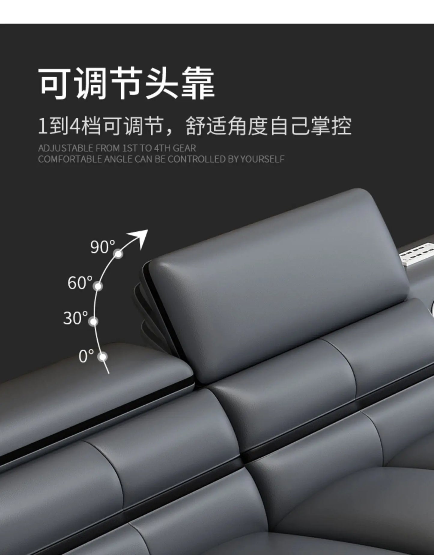 Simple and modern leather sofa combination large apartment living room L-shaped corner function headrest few fully