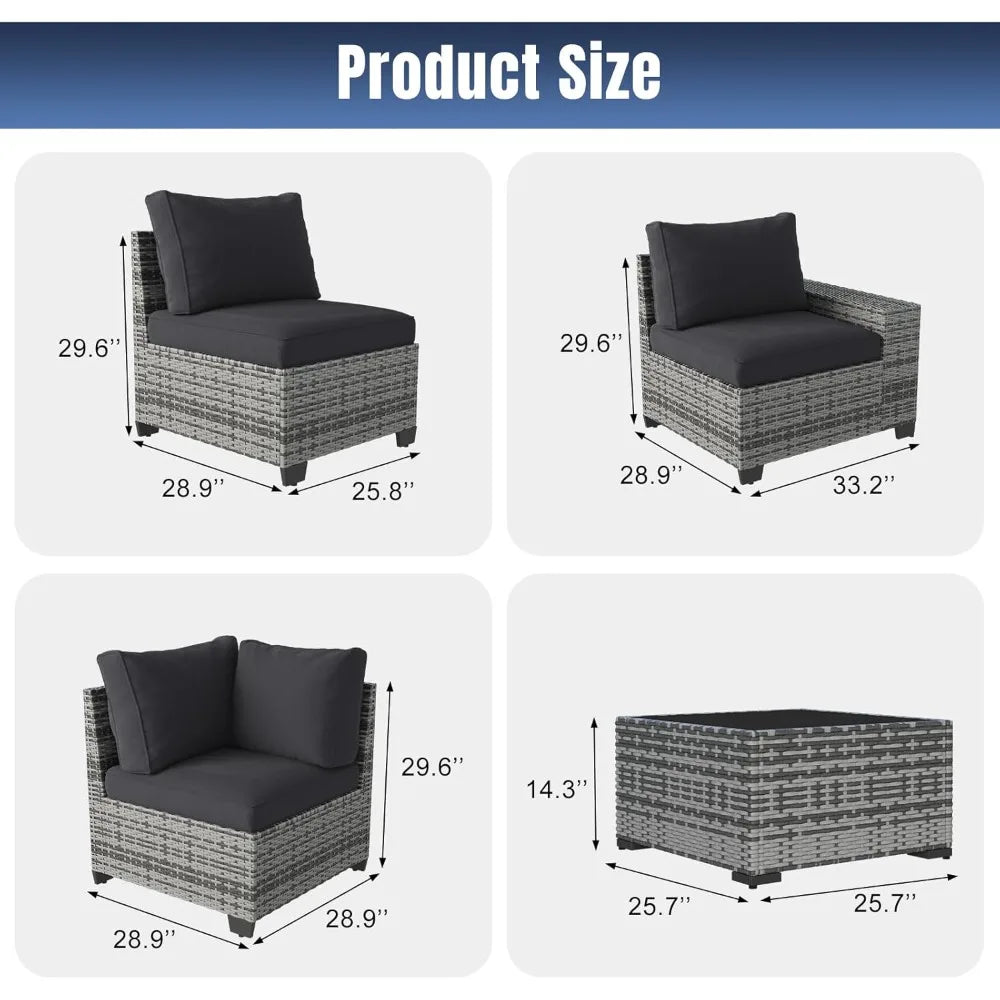 Patio Furniture Set Wicker Rattan Outdoor Sectional Conversation Set with Coffee Table and Thick Cushions