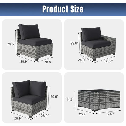 Patio Furniture Set Wicker Rattan Outdoor Sectional Conversation Set with Coffee Table and Thick Cushions