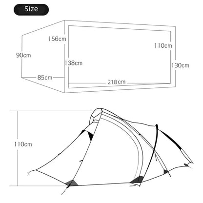 2 Person Ultralight Backpacking Tent 1.69kg 5000mm Waterproof 10D Nylon Triple Cross Pole Tent for Camping Hiking Trekking