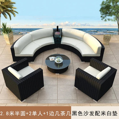 Outdoor circular rattan sofa chair, courtyard, outdoor rattan woven garden sofa combination