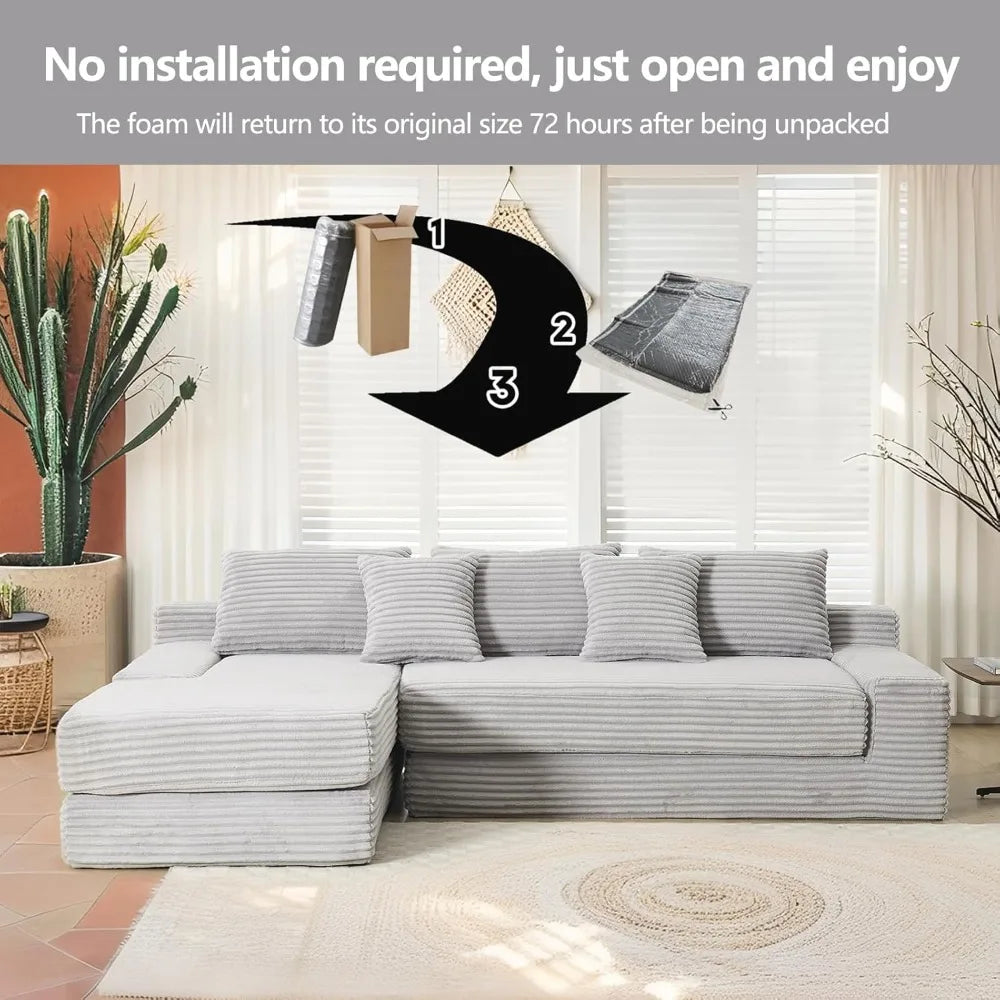 L-Shaped Sectional Couches for Living Room with Memory Foam, No Assembly Convertible Sofa Bed, Corduroy Fabric Customized