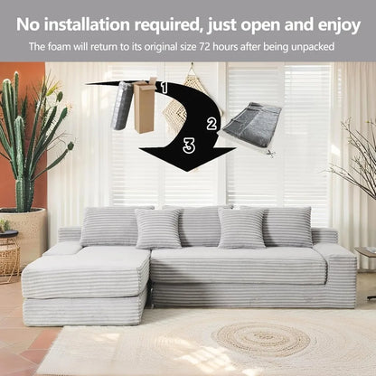 L-Shaped Sectional Couches for Living Room with Memory Foam, No Assembly Convertible Sofa Bed, Corduroy Fabric Customized