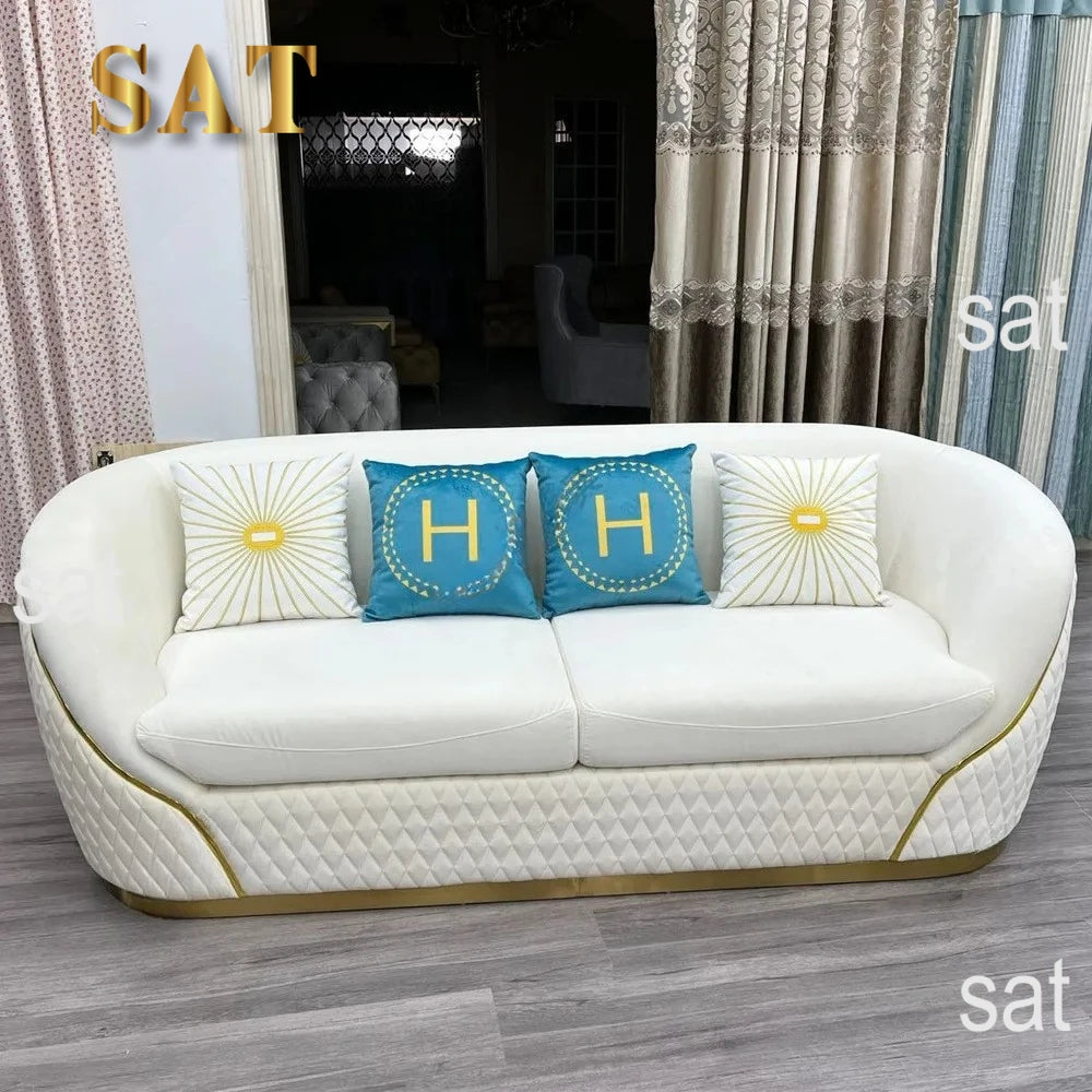 European velvet sofa modern simple size apartment living room Light luxury leather straight-row sofa combination