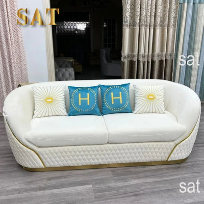 European velvet sofa modern simple size apartment living room Light luxury leather straight-row sofa combination