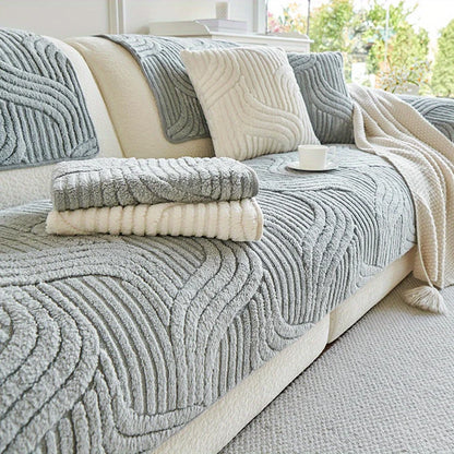 1pc Velvet Sofa Cover Crream Style Striped Sofa Towel Non-slip Sofa Cushion Cover Couch Protector Covers Home Decor