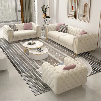 Customizable Modern Leather Combination Upholstered Couch White Sofa Living Room New Model Luxury Tufted Chesterfield-sofa Sets