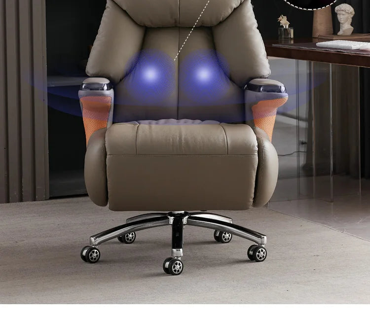 Smart electric leather boss chair reclining nap massage ventilated office chair comfortable sedentary business president chair